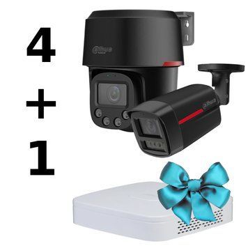 Комплект відеоспостереження Dahua WIZCOLOR KIT 4+1 (5 Мп, 2.8 мм), PoE, IP67, Чорний 99-10033819 фото