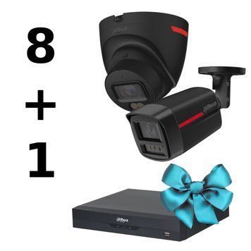 Комплект видеонаблюдения Dahua WIZCOLOR KIT 8+1 (5 Мп, 2.8 мм), PoE, IP67, Черный 99-10033821 фото