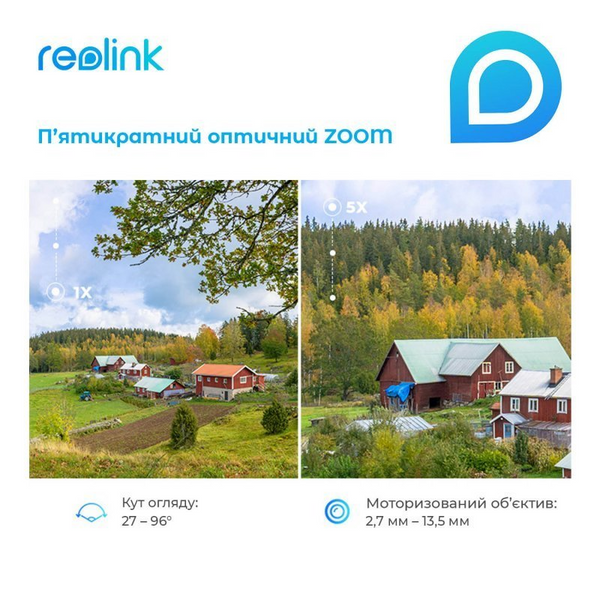 Камера відеоспостереження Reolink RLC-511WA (5 Мп, 2.7-13.5 мм), Wi-Fi, із динаміком та мікрофоном, IP67, Білий VM30856 фото